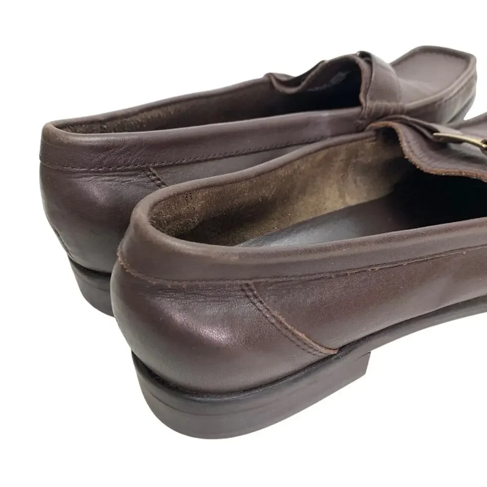 MARKON Womens Square Toe Brown Leather Loafers Flats ALPHA Slip On Shoes sz 10